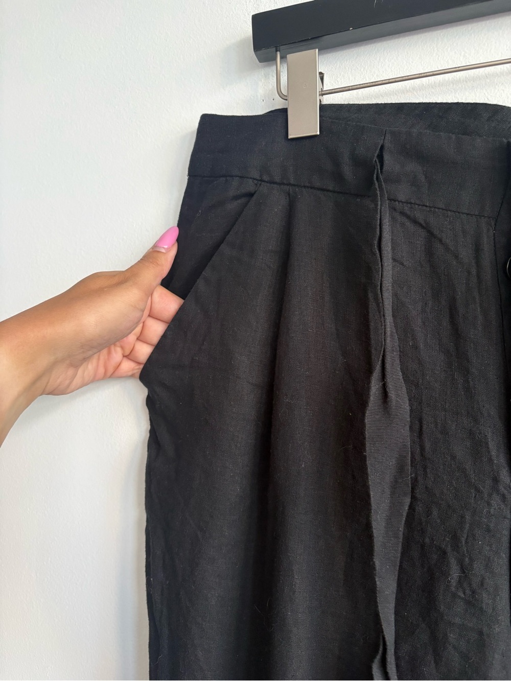 Free People Linen Blend Free Cropped Tie Pant Black Sz 10 - Picture 7 of 12